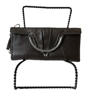 Vintage New‎ Kenzo Leather Wallet Clutch Kiss Lock Coin Purse Brown Boho Retro